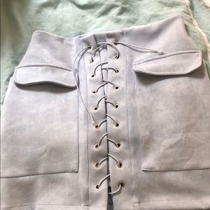 Baby blue suede lace up skirt